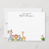 Cute Safari Jungle Dieren Kinderen Elegante Script Notitiekaartje (Voorkant)