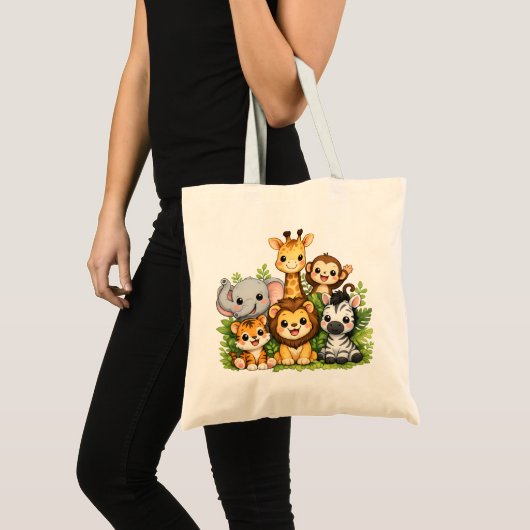 Cute Safari Jungle Dieren Tote Tas (Voorkant (product))