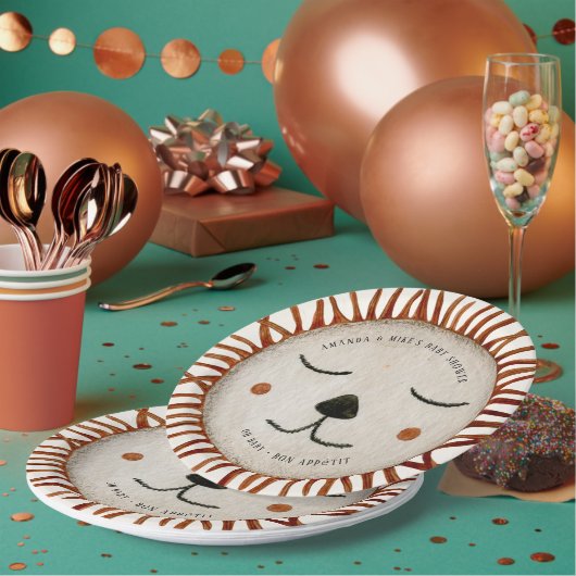 Cute Safari Lion Baby shower Papieren Bordje (Multi)