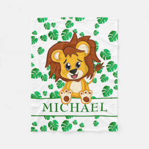 Cute Safari Lion Cartoon Oerwoud Naam Pattern Kind Fleece Deken