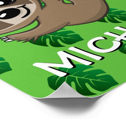 Cute Safari Lion Green Cartoon Oerwoud Name Zoo Poster (Hoek)