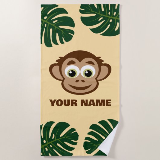 Cute safari monkey cartoon personalized kid's strandlaken (Voorkant)
