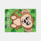 Cute Safari Monkey Green Cartoon Oerwoud Name Fleece Deken (Voorkant (Horizontaal))