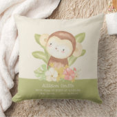 Cute Safari Monkey Green Stripes Birth Stats Kussen (Deken)