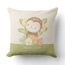 Cute Safari Monkey Green Stripes Birth Stats