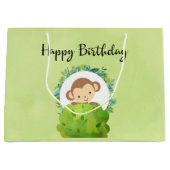 Cute Safari Monkey Happy Birthday Groot Cadeauzakje (Voorkant)