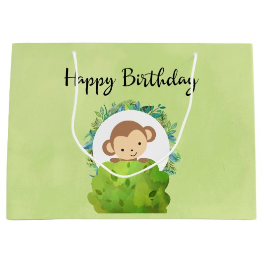 Cute Safari Monkey Happy Birthday Groot Cadeauzakje (Voorkant)