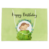 Cute Safari Monkey Happy Birthday Groot Cadeauzakje (Achterkant)