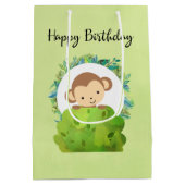 Cute Safari Monkey Happy Birthday Medium Cadeauzakje (Achterkant)