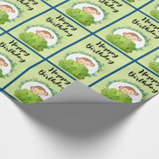 Cute Safari Monkey Happy Birthday Pattern Cadeaupapier (Hoek)