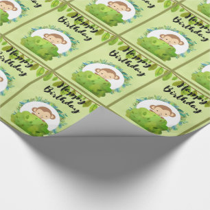Cute Safari Monkey Happy Birthday Pattern Cadeaupapier