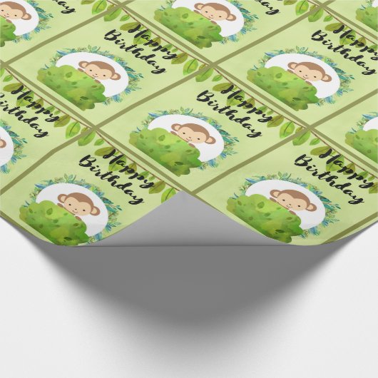 Cute Safari Monkey Happy Birthday Pattern Cadeaupapier (Hoek)