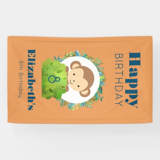 Cute Safari Monkey Happy Birthday Spandoek (Horizontaal)