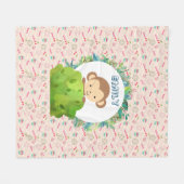 Cute Safari Monkey over Snoep Pattern Persoonlijk Fleece Deken (Voorkant (Horizontaal))