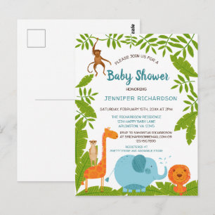 Cute Safari Oerwoud Animal Baby shower Invitation Briefkaart