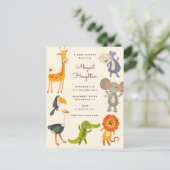 Cute Safari Oerwoud Animal Veronderd Baby shower Uitnodiging Briefkaart (Staand voorkant)