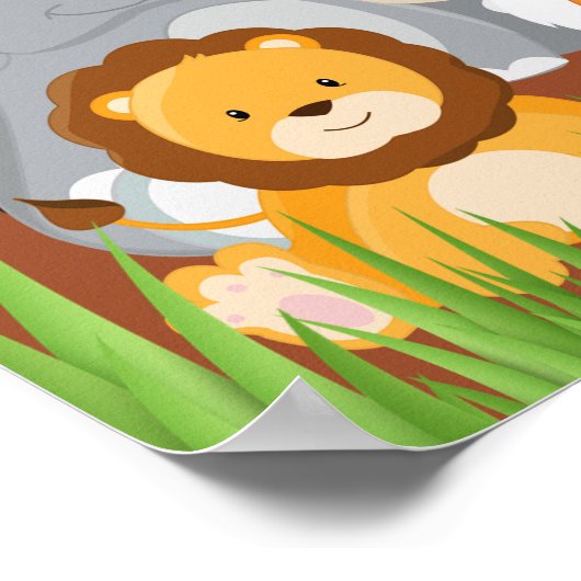 Cute Safari Oerwoud Animals Baby Boy Shower Poster (Hoek)