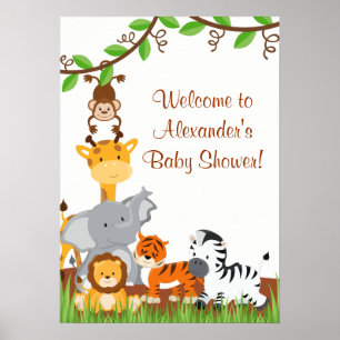 Cute Safari Oerwoud Animals Baby Boy Shower Poster