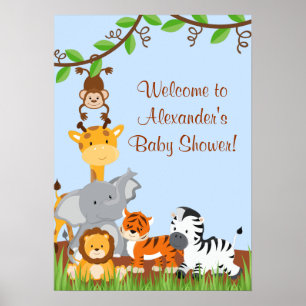 Cute Safari Oerwoud Animals Baby Boy Shower Poster