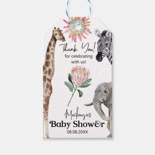 Cute Safari Oerwoud Animals Baby shower Gift Label Cadeaulabel (Voorkant)