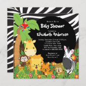 Cute Safari Oerwoud Animals Baby Shower Invitation Kaart (Voorkant / Achterkant)