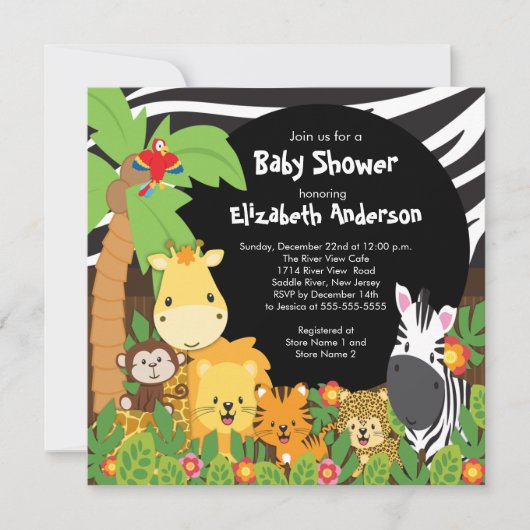 Cute Safari Oerwoud Animals Baby Shower Invitation Kaart (Voorkant)
