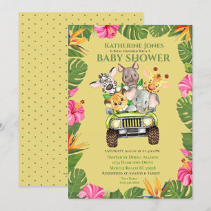 Cute Safari Oerwoud Animals Baby shower Invitation Kaart