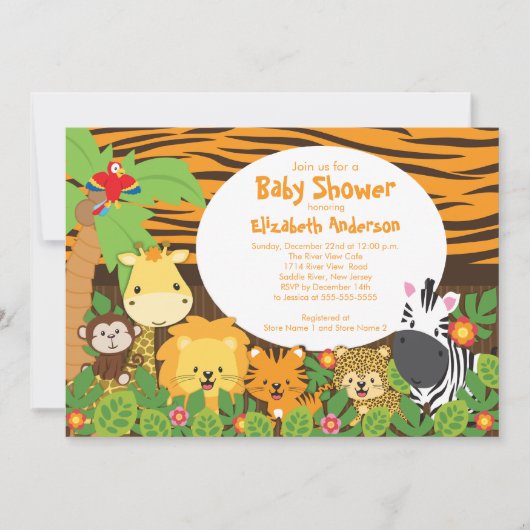 Cute Safari Oerwoud Animals Baby Shower Invitation Kaart (Voorkant)