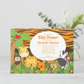 Cute Safari Oerwoud Animals Baby Shower Invitation Kaart (Staand voorkant)