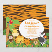 Cute Safari Oerwoud Animals Baby Shower Invitation Kaart (Voorkant / Achterkant)