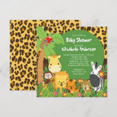 Cute Safari Oerwoud Animals Baby Shower Invitation Kaart (Voorkant / Achterkant)