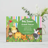 Cute Safari Oerwoud Animals Baby Shower Invitation Kaart (Staand voorkant)