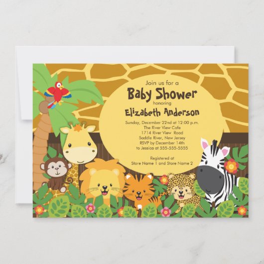 Cute Safari Oerwoud Animals Baby Shower Invitation Kaart (Voorkant)