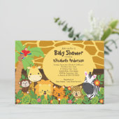 Cute Safari Oerwoud Animals Baby Shower Invitation Kaart (Staand voorkant)