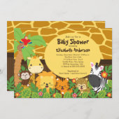 Cute Safari Oerwoud Animals Baby Shower Invitation Kaart (Voorkant / Achterkant)