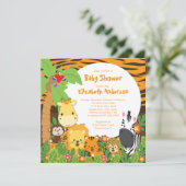 Cute Safari Oerwoud Animals Baby Shower Invitation Kaart (Staand voorkant)
