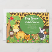 Cute Safari Oerwoud Animals Baby Shower Invitation Kaart (Voorkant)
