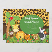 Cute Safari Oerwoud Animals Baby Shower Invitation Kaart (Voorkant / Achterkant)
