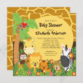 Cute Safari Oerwoud Animals Baby Shower Invitation Kaart (Voorkant / Achterkant)