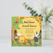 Cute Safari Oerwoud Animals Baby Shower Invitation Kaart (Staand voorkant)