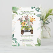Cute Safari Oerwoud Animals Baby shower Invitation Kaart (Staand voorkant)