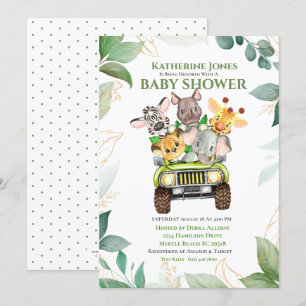 Cute Safari Oerwoud Animals Baby shower Invitation Kaart