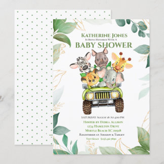 Cute Safari Oerwoud Animals Baby shower Invitation Kaart