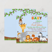 Cute Safari Oerwoud Animals Baby shower Invitation Kaart (Voorkant / Achterkant)