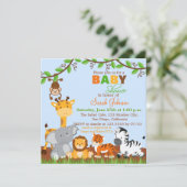 Cute Safari Oerwoud Animals Baby shower Invitation Kaart (Staand voorkant)