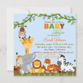 Cute Safari Oerwoud Animals Baby shower Invitation Kaart (Voorkant)