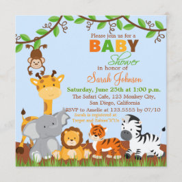 Cute Safari Oerwoud Animals Baby shower Invitation Kaart