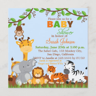 Cute Safari Oerwoud Animals Baby shower Invitation Kaart