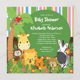 Cute Safari Oerwoud Animals Baby Shower Invitation Kaart