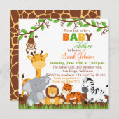 Cute Safari Oerwoud Animals Baby shower Invitation Kaart (Voorkant / Achterkant)